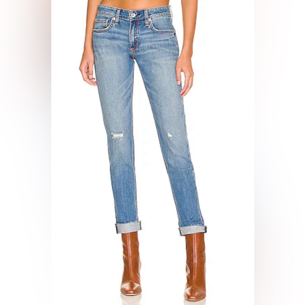 Rag & Bone Dre Lowrise Slim Boyfriend Jeans in Mick with Holes size 29 $235